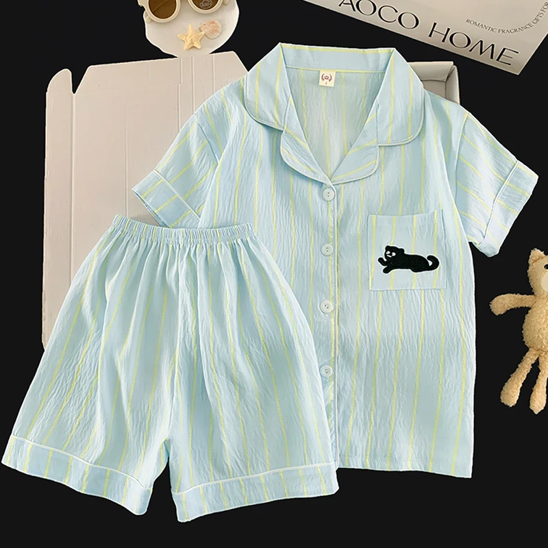 

Summer cloud cotton cardigan collar sweet girl's home outfit set