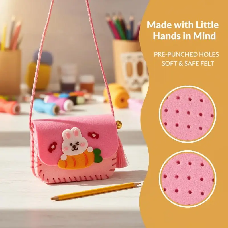 Children Felt Bag Making Kit DIY Sewing Toy Crossbody Bag Craft Kit for Kindergarten Art Learning Handwork