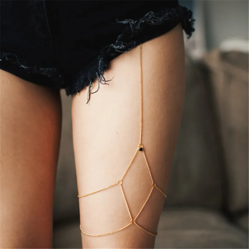 Fashion Sexy Body Necklaces New Body Jewelry Legs Chain Thigh Chain Black And Sliver Color Gift For Women Girl