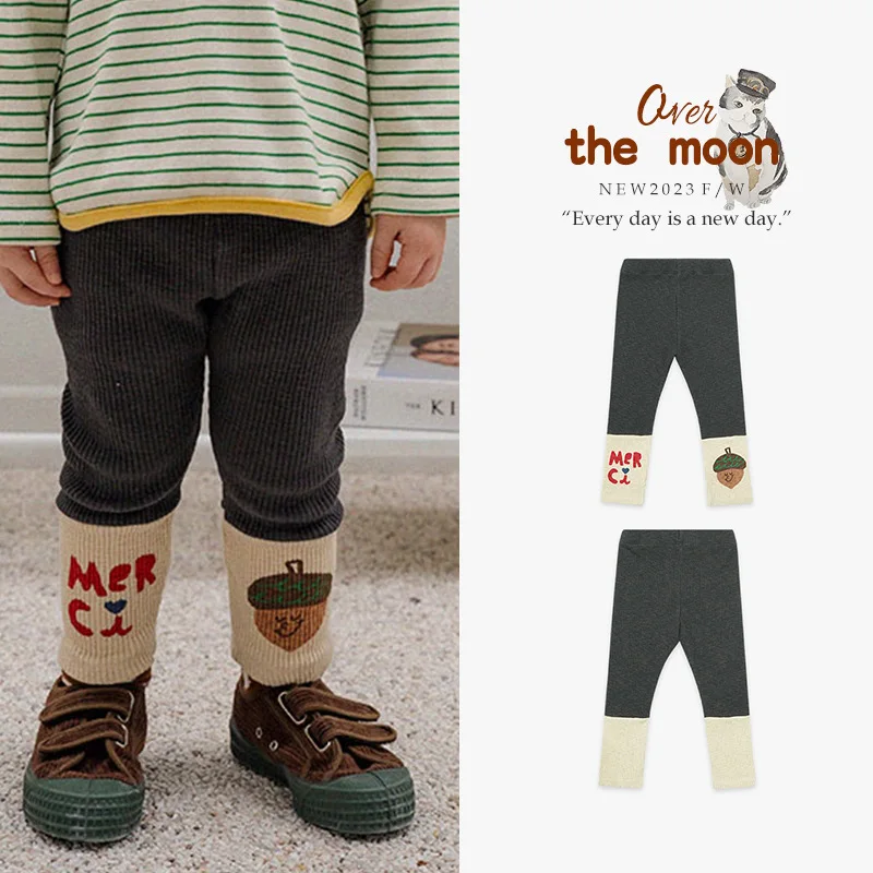 

Jenny&Dave Spot 23 Autumn/Winter New Children's Casual Pants, Children's Cartoon Letter Nut Printing Spliced Bottom Pants for Ch