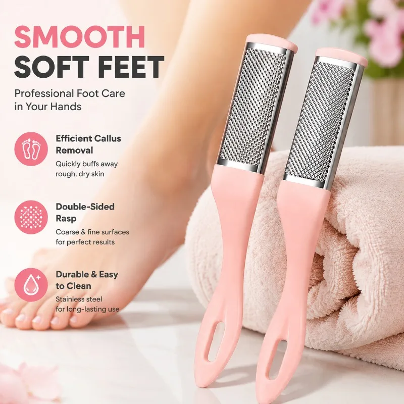 Stainless Steel Double‑sided Foot File Household Pedicure Shaver Foot‑scrubber Practical Pumice‑stone Implement for Removing