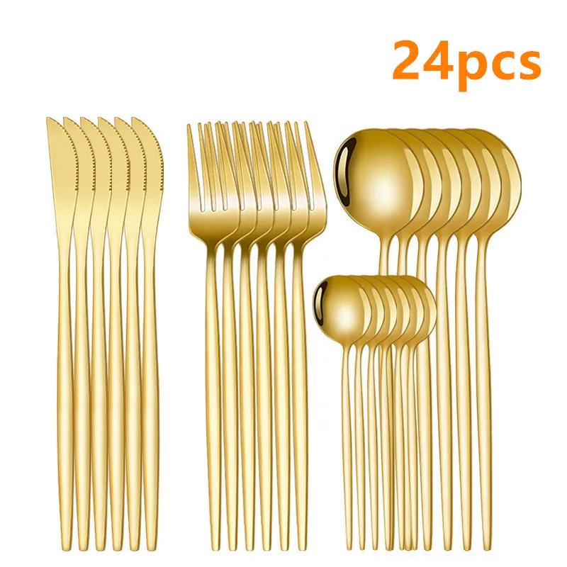 

24-piece Tableware Offers Cutlery Set 24 Items Stainless Steel Gold Dinnerware Knife Fork Spoon Teaspoon Western Hotel Service