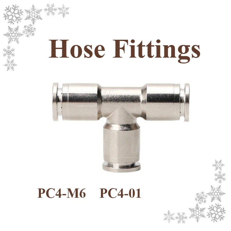 Full Copper Nickel Plated T-Type Pneumatic Fitting, PE Tee Quick Connector 4/6/8/10/12/14mm for Air Compressor Air Tubing System