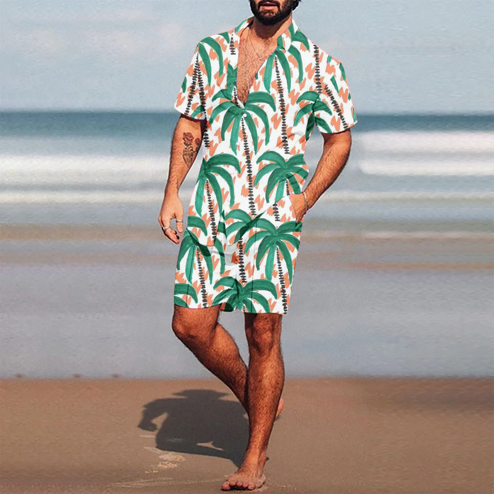 Summer Beach Style Men\'s Shirt Set Oversized Hawaii Casual Suit Coconut Tree 3D Print Holiday Short Sleeve Shirt Shorts 2pcs Set