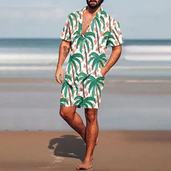 Summer Beach Style Men's Shirt Set Oversized Hawaii Casual Suit Coconut Tree 3D Print Holiday Short Sleeve Shirt Shorts 2pcs Set