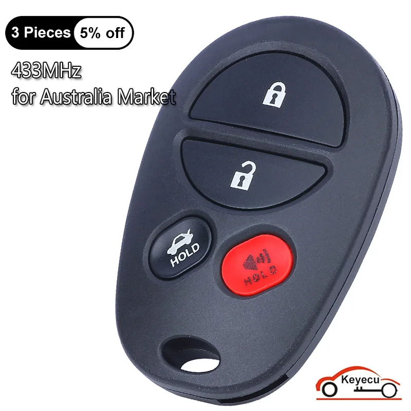 

KEYECU 4 Buttons 433MHz for Toyota Aurion 2006-2014, Kluger 2007-2014 Auto Remote Control Key Fob Replacement Australia Market