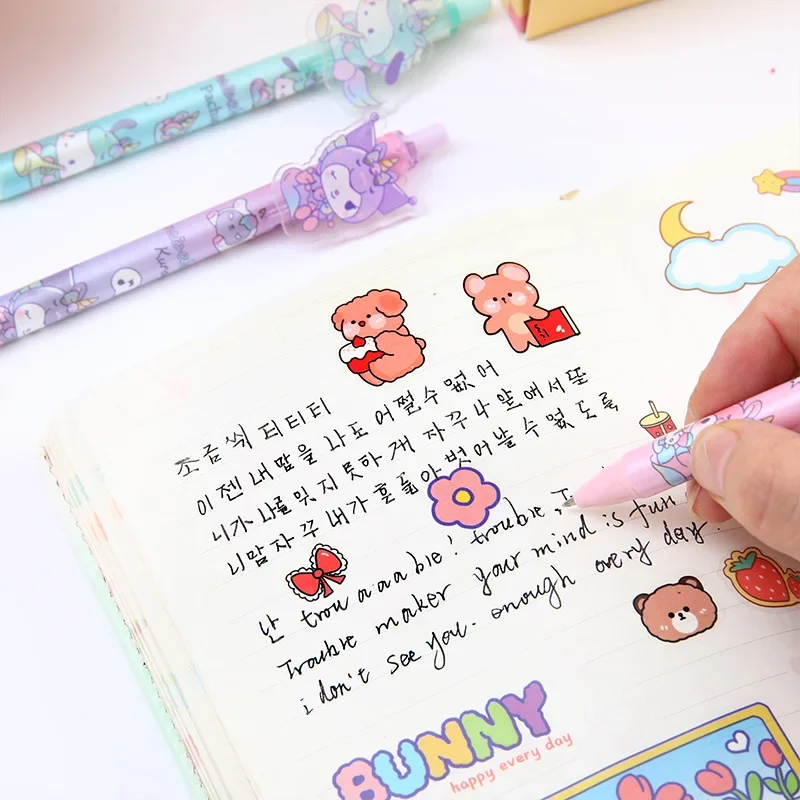 24-48pcs New Sanrio Boxed Gel Pen Cartoon Melody Kuromi Cute Student Writing Press Patch Pens 0.5mm Writing Smooth Children\'s