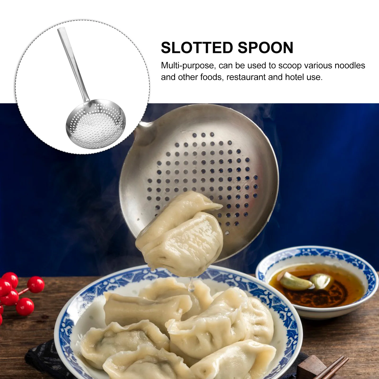 

Stainless Steel Large Magnetic Slotted Spoon Kitchen Cooking Strainer Colander Food Drain Noodle Frying Basket