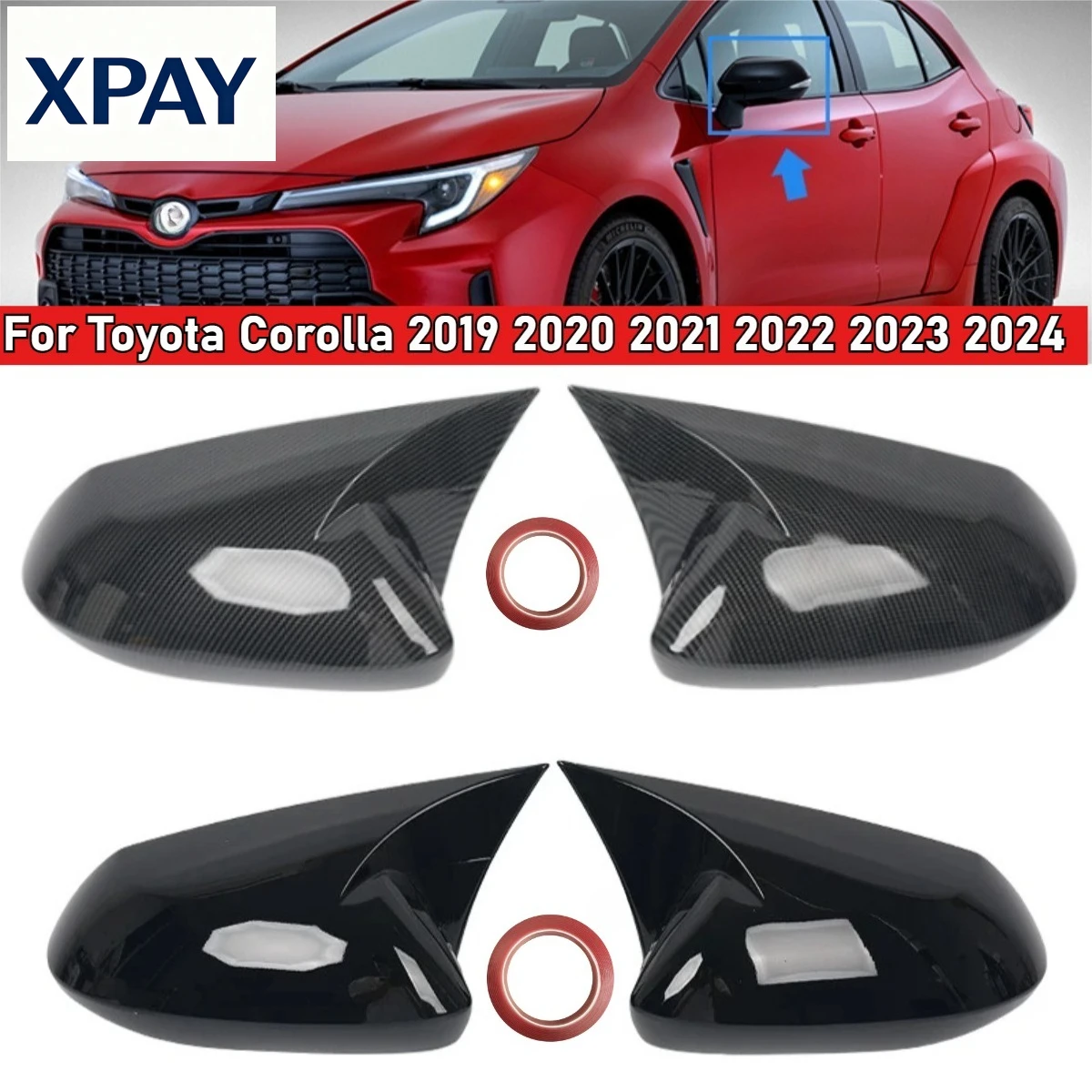 

Car New Side Wing Rearview Mirror Cover Cap For Toyota Corolla 2019 2020 2021 2022 2023 2024 Carbon Look Glossy Black high quali