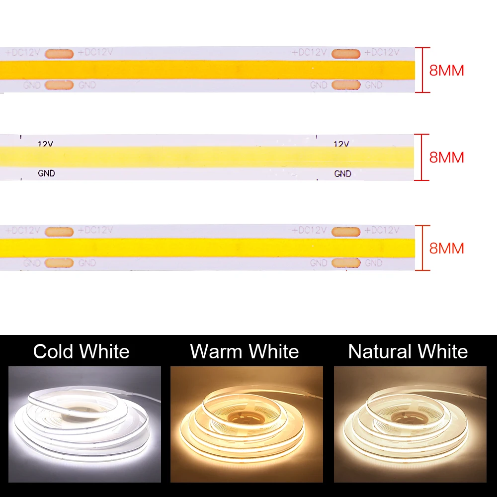 12V Wifi LED COB Strip Light Dimmable Power Kit US EU UK Remote Control 320LED 528LED 384LED Linear Lighting Flexible Led Tape