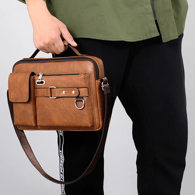 Mannen Pu Lederen Schoudertas Fashion Business Crossbody Tassen Handtassen Zwarte Tas Mannen Laptop Aktetassen Tas Met Schouderriem 2022new