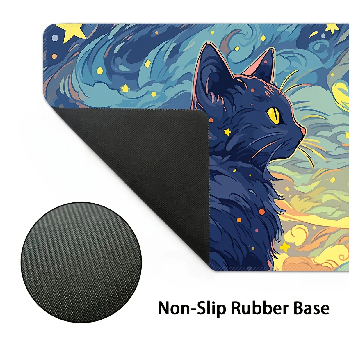 

Очень большой игровой коврик для мыши в стиле Ван Гога, черный кот, моющийся противоскользящий резиновый коврик, настольный коврик с художественным дизайном, длинный коврик для мыши
