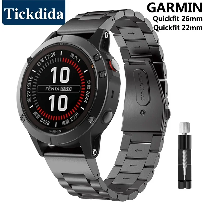 Pulseira de aço inoxidável para Garmin Fenix, pulseira QuickFit, pulseira metálica, Fenix 8, 7 Pro, 7X, 6, 6X, 5X, 8X Plus