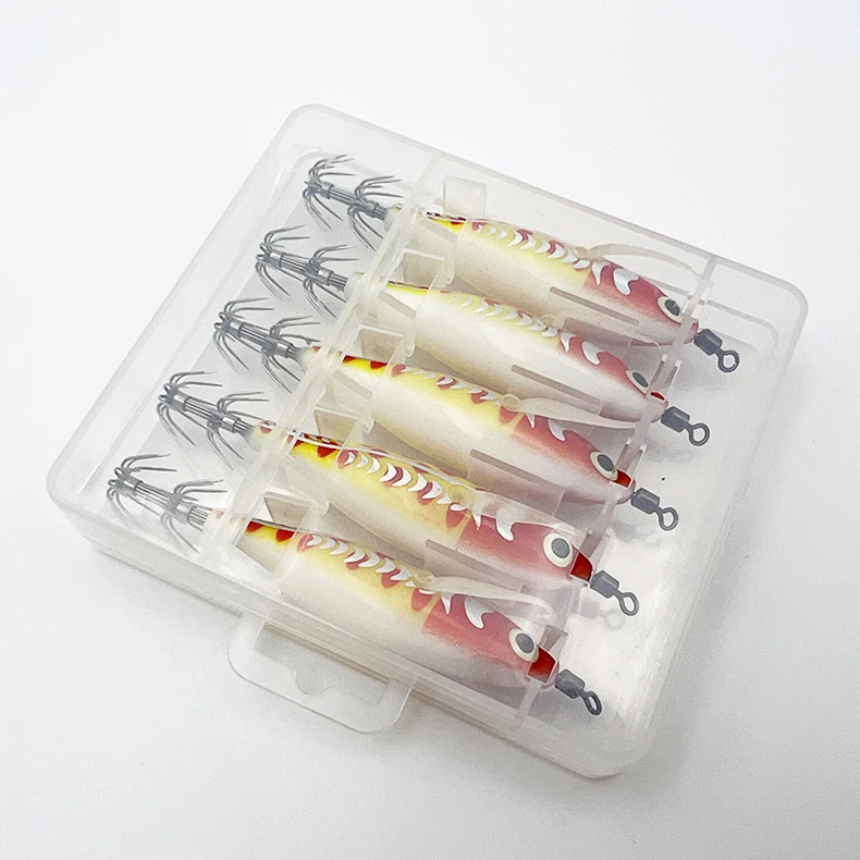 ShareShark 5 Stück/Box 8CM/5.3G Garnelenköder mit Tintenfisch-Jighaken, Drehgelenk, Leuchtend, Realistisch, Bionischer Kunstköder – Detail 8