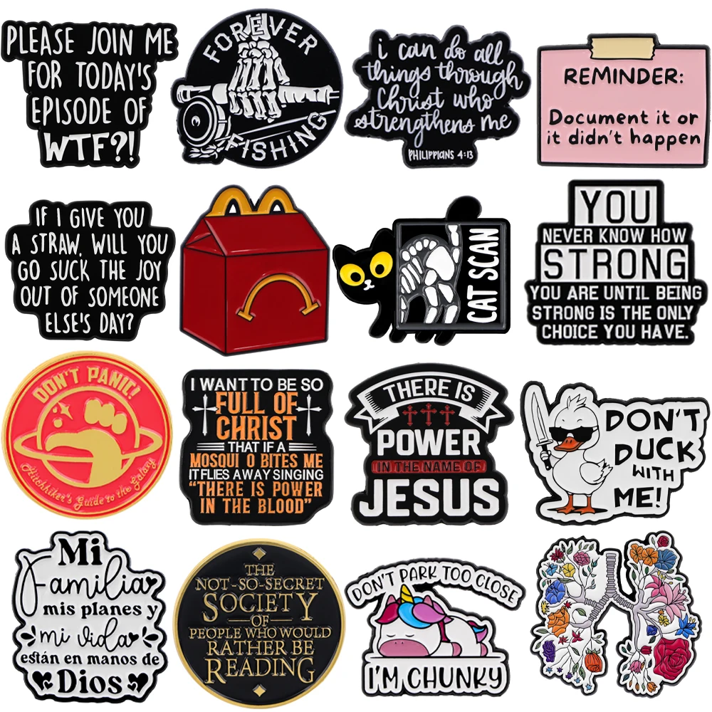 Cute Cat Jewelry Pins for Backpacks Multiple Quotes Lapel Enamel Pins for Woman Men Bags Badge Friend for Gifts