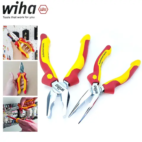 Wiha 1000VVDE Electrical Insulation Tools, Sharp Nose Pliers and Wire Pliers, Professional Wire Stripping and Cutoff 26708/26720