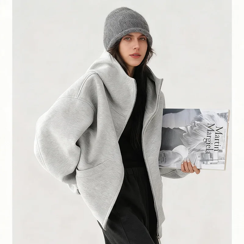 High Gram Heavy Sweater Jacket Heavy Cotton Hooded Cardigan Medium And Long Autumn And Winter Thickened American Couple Loose