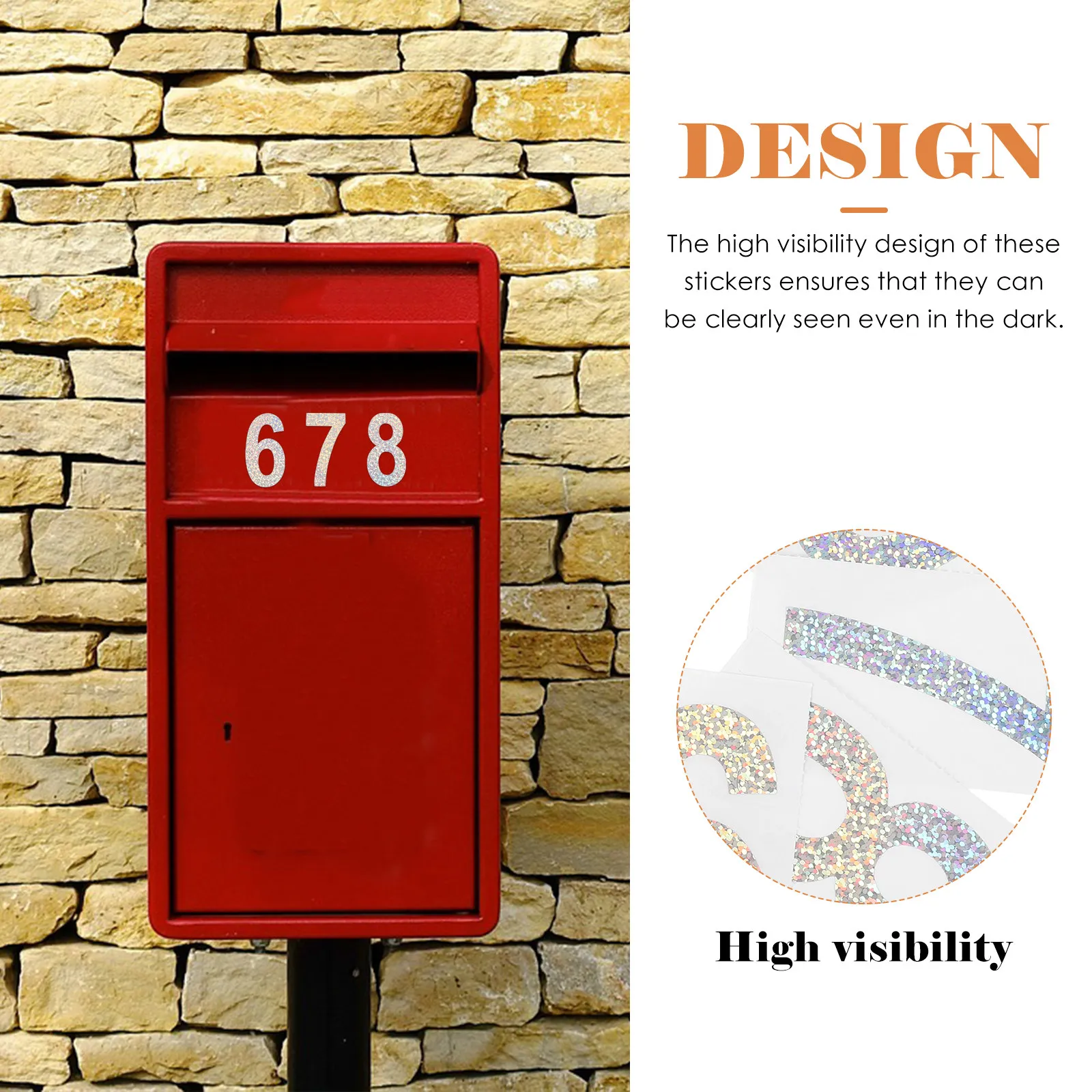 5Sets Reflective Mailbox Numbers Decals Self Adhesive PVC Stickers Weatherproof Fade Resistant Water Resistant Night Light