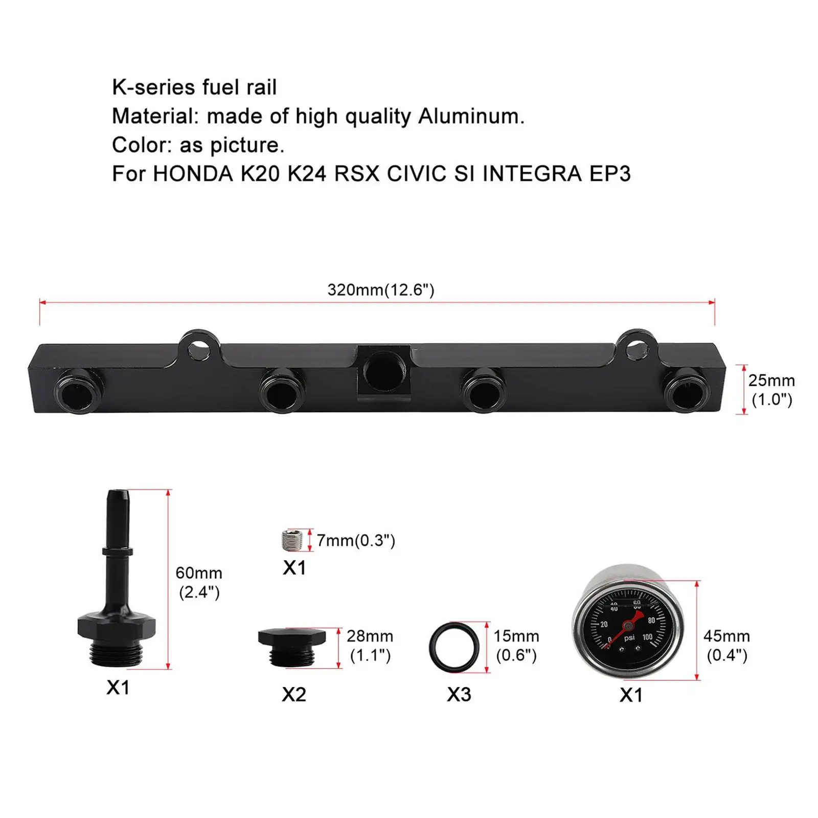 Fuel Rail Stable Performance Durable Fuel Pressure Gauge for Honda K20 K24