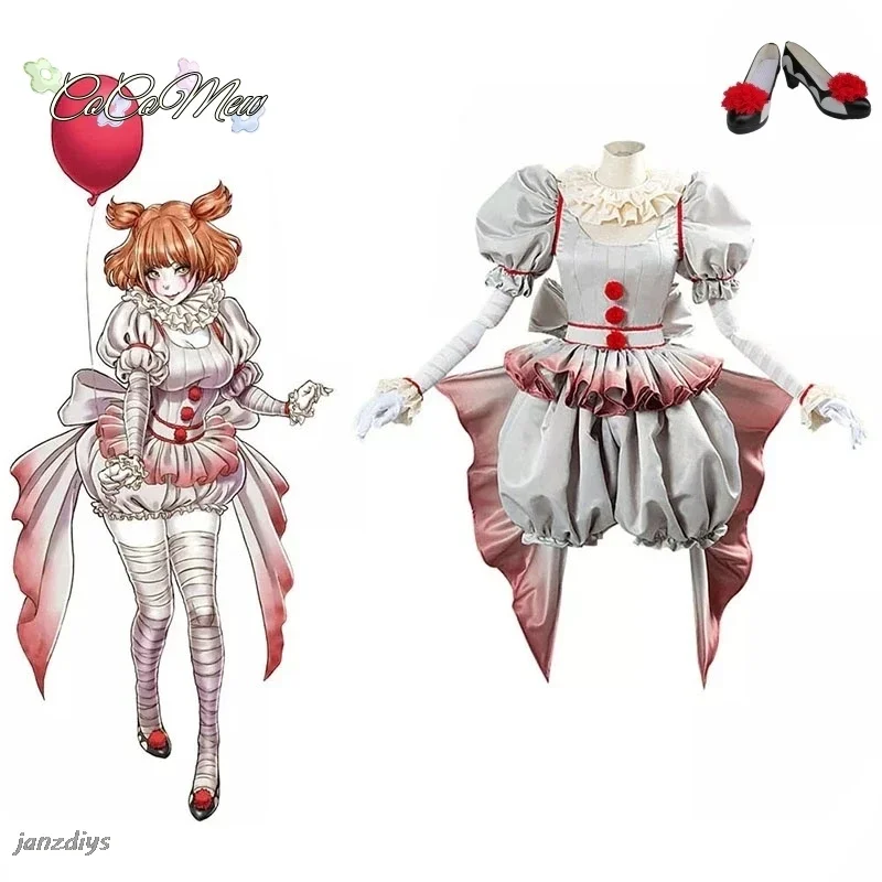 Filme palhaço pennywise cosplay traje de halloween meninas roupa horror lolita vestir-se feminino vestido de fantasia festa de carnaval conjunto completo