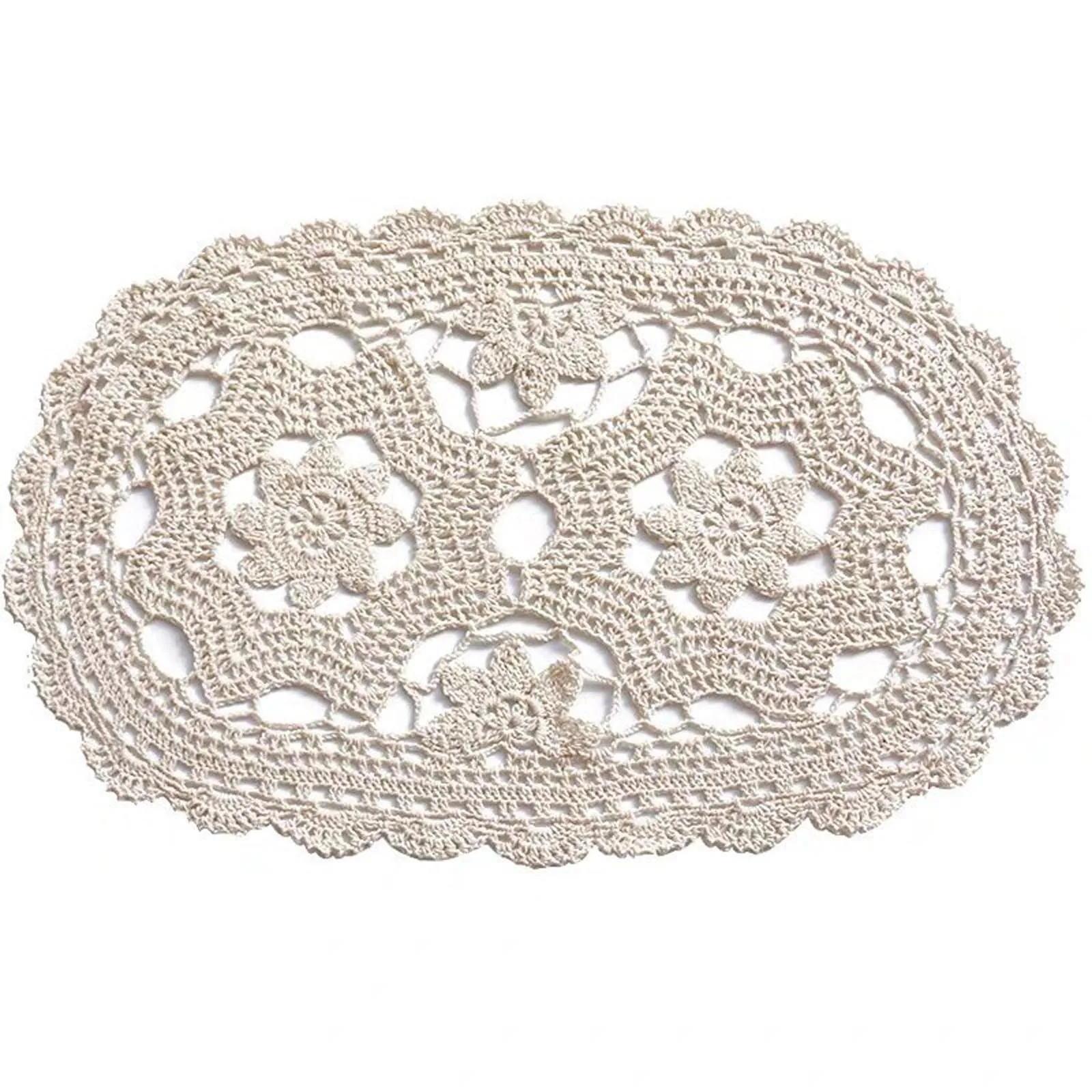 BomHCS   Oval Doilies Handmade Crochet Peach Flower Lace Doilies Sofa Decoration Cover Table Placemats Vase Pads Mats Doily