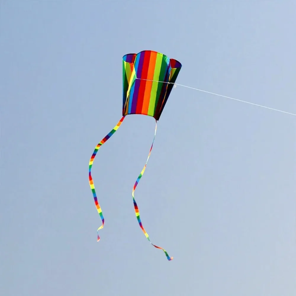 Nuevo cometa parafoil de arcoíris Easy Fly con línea de cometa, cometa de bolsillo Ripstop de poliéster, cometa voladora de cola larga, juguetes para exteriores