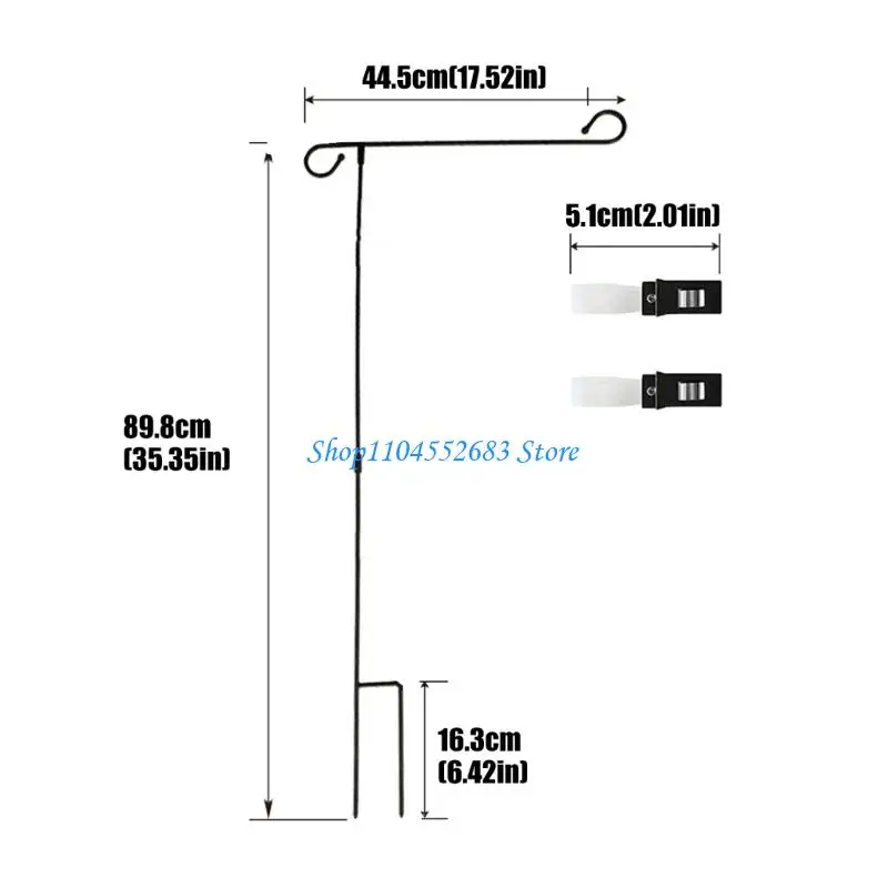 Yard Flag Stand Metal Garden Flag Holder with Base Pin, 17 Inch Upper Arm, 36.8 Inch Display Height and 2 Flag Clips for Home
