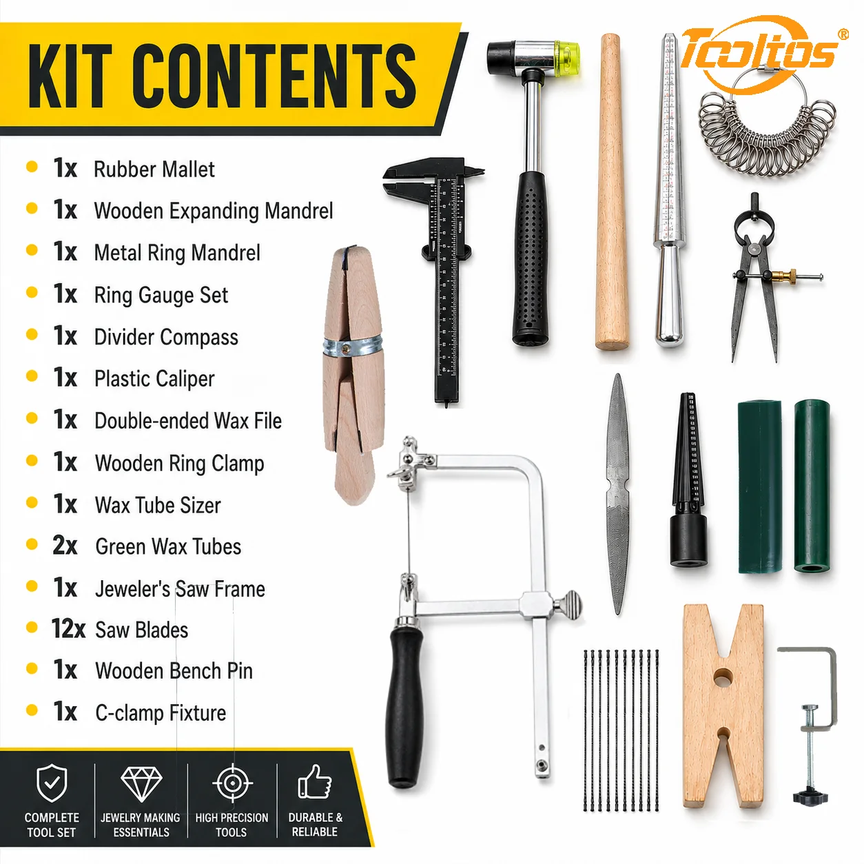TOOLTOS 25PCS Jewelry Wax Carving Tool Kit Ring Making Set with Saw Frame Ring Sizer Wax Tube Cutter Caliper for Lost Wax Casting