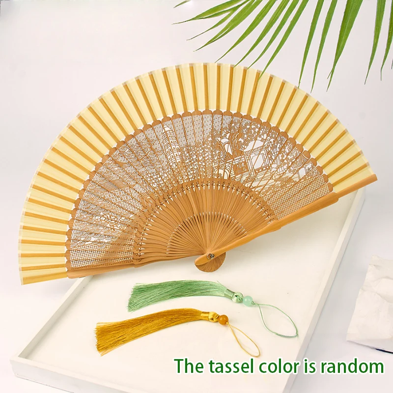 Bamboo Folding Fan Vintage Chinese Style Hollow Carved Fan Wedding Hand Fan Antique Hanfu Fan Fragrant Party Prop Decor Crafts