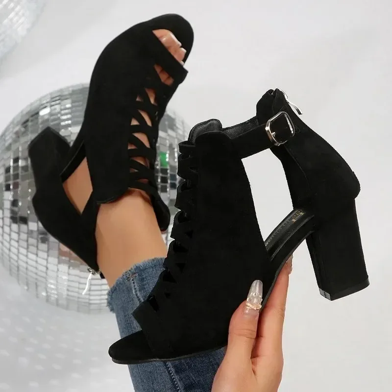

Women's Sandals Summer Open-toe Fish Mouth Sandals Fashion Suede Leather High Heeled Sandals for Women Pumps Sandalias De Mujer