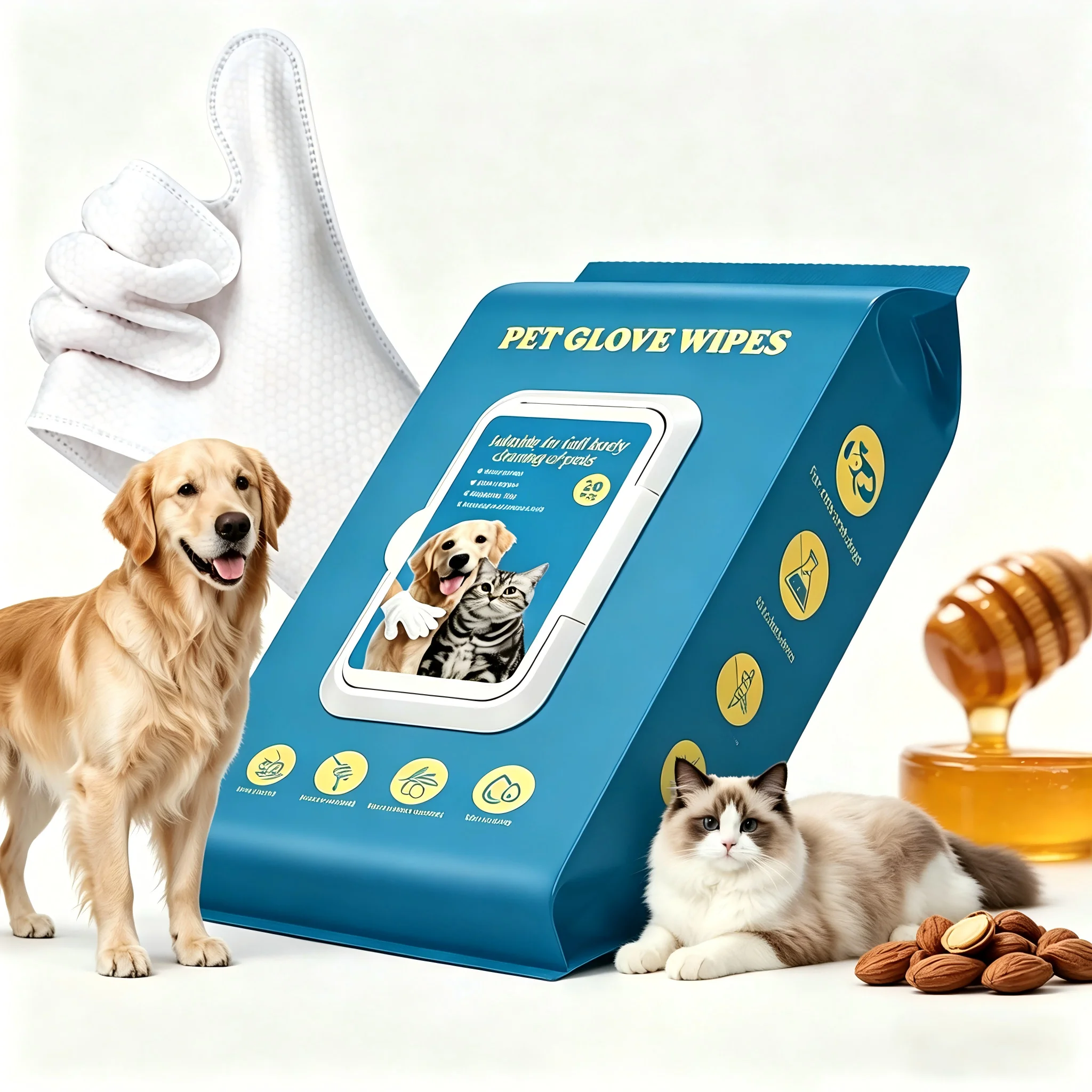 20 Toallitas Húmedas para Limpieza en Seco de Mascotas, Guantes Gruesos para Limpieza sin Enjuague, Productos de Limpieza para Perros y Gatos, Eliminan Olores