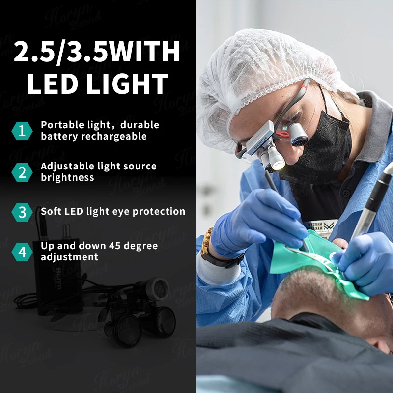 Lupa Dental con luz LED, lentes quirúrgicas y médicas, 2,5x3,5 aumentos