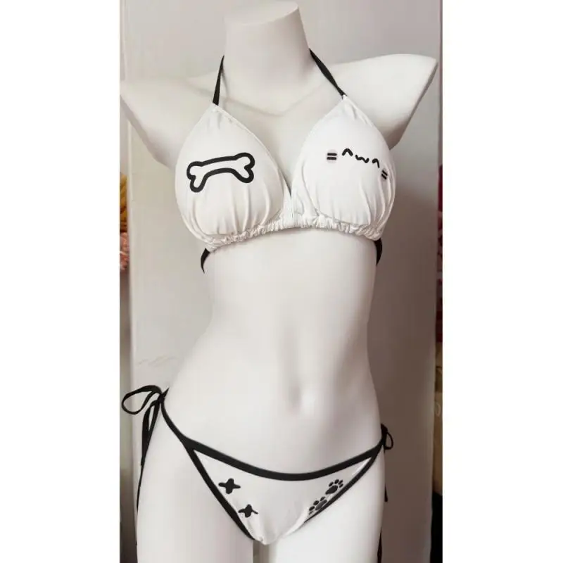 Kawaii Girls Cute Cat Paw Bikini Swimsuit Women Sexy Split Swimsuit Summer Vacation Beachwear Bathing Suit Y2K Underwear Set