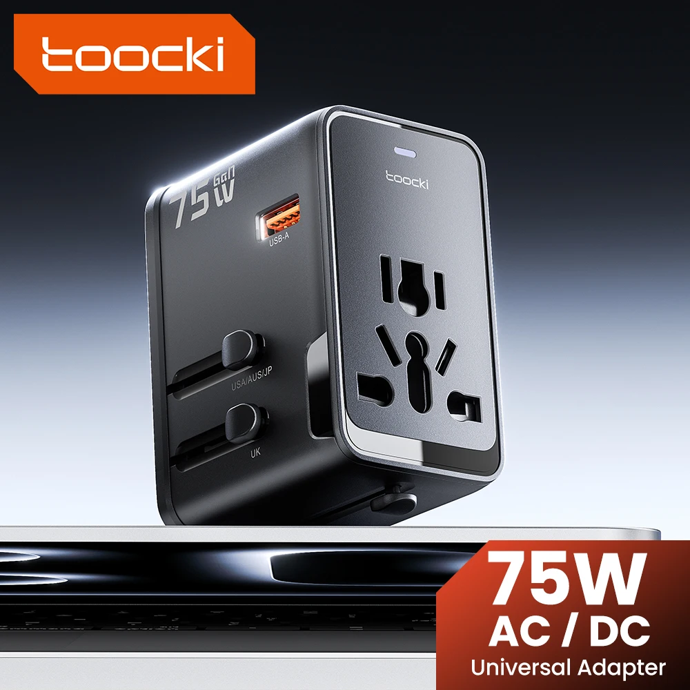 Toocki 75W GaN International Travel Adapter With 3 USB-C 1 USB-A Ports Fast Charging All-in-One Travel Charger for EU/US/UK/AUS