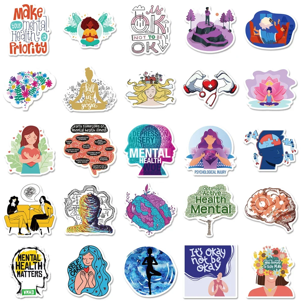 50PCS Cartoon Mental Health Graffiti Waterproof Stickers Personalized Creative Decoration Fashion CupGuitarHelmet