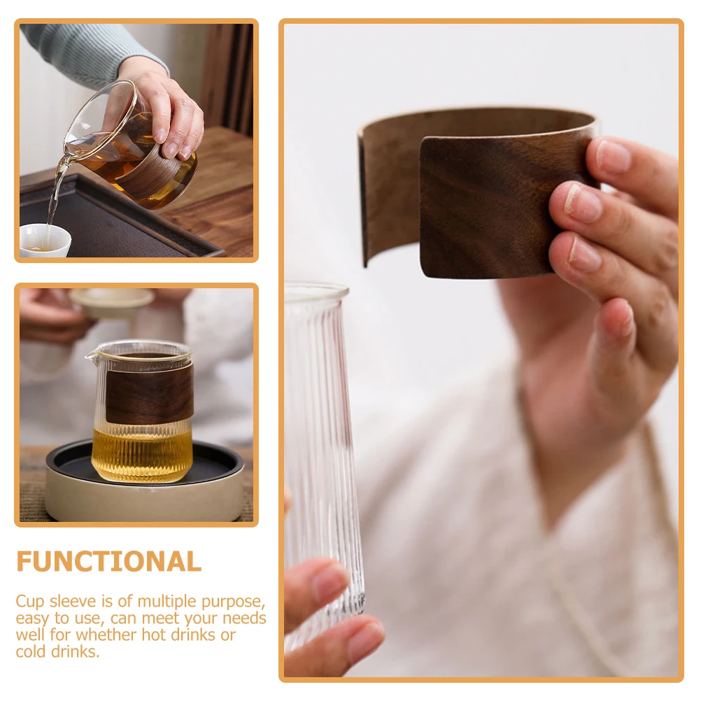 

3 Pcs Wood Cup Drink Sleeve Sleeves 6X3 Reusable Coffee Drink Covers Heat Protection Home Office Kitchen Bar Use