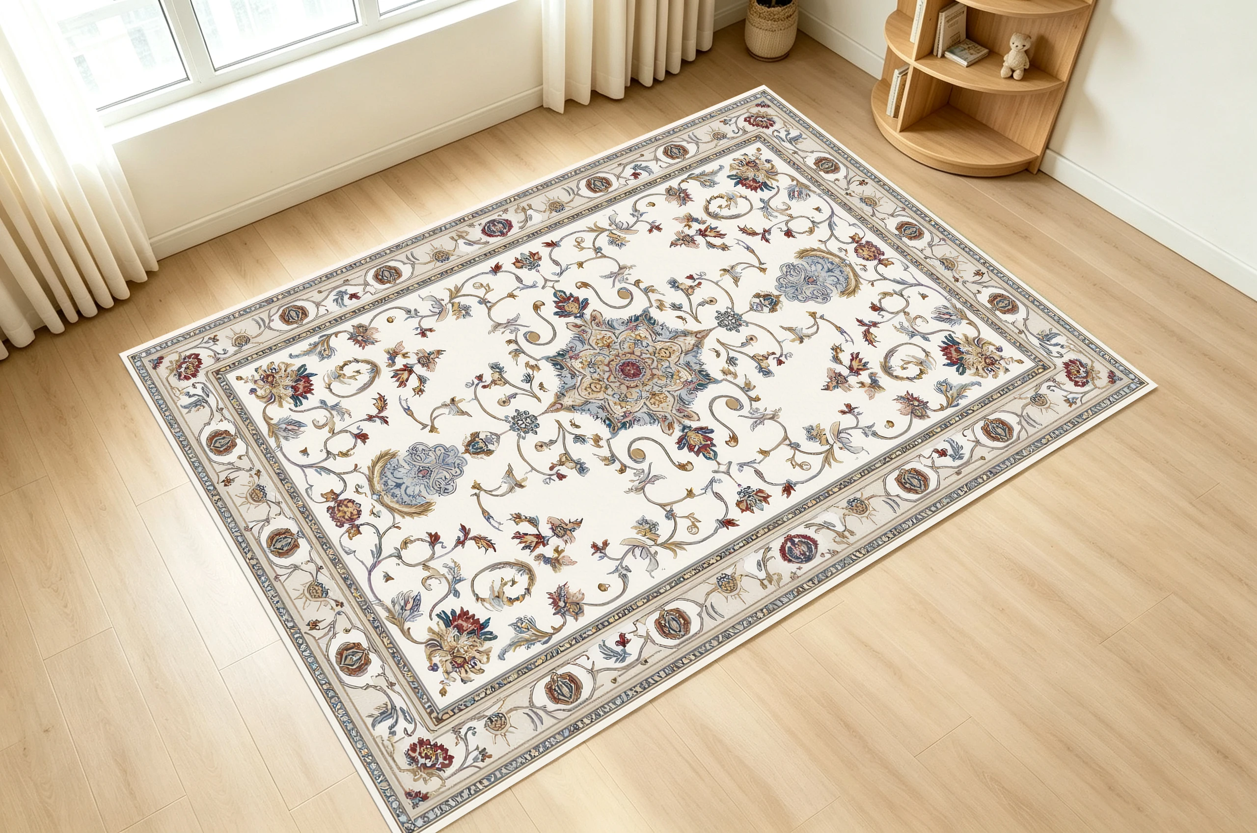 2D Velvet Carpet in Beige-Red with Retro Persian Diamond Pattern: Soft & Skin-Friendly, Suitable for Living Room & Bedroom