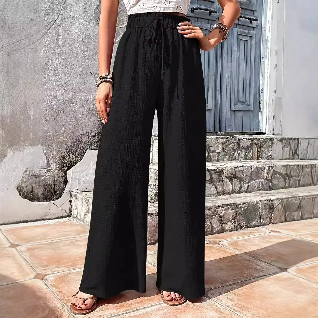 Luźne spodnie damskie z szerokimi nogawkami, wzór bąbelkowy, styl uniwersalny, na wiosnę, jesień i lato, elastyczna talia.