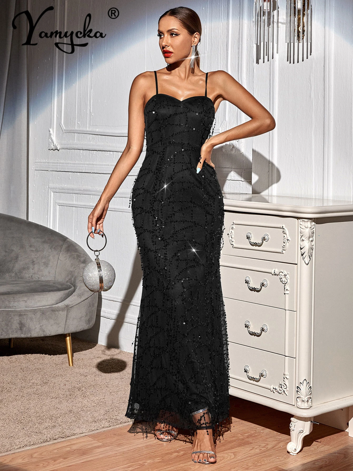 Robe de soirée maxi transparente à strass pour femme, tenue de soirée moulante et Sexy, tenue de club, d'anniversaire, été