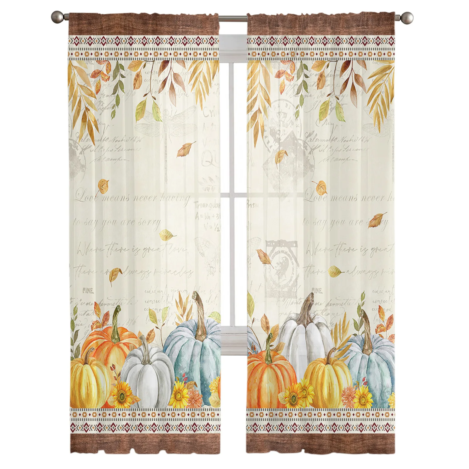 Pumpkin Harvests Leaves Sheer Curtains For Living Room Tulle Window Curtain Bedroom Kitchen Veil Drapes