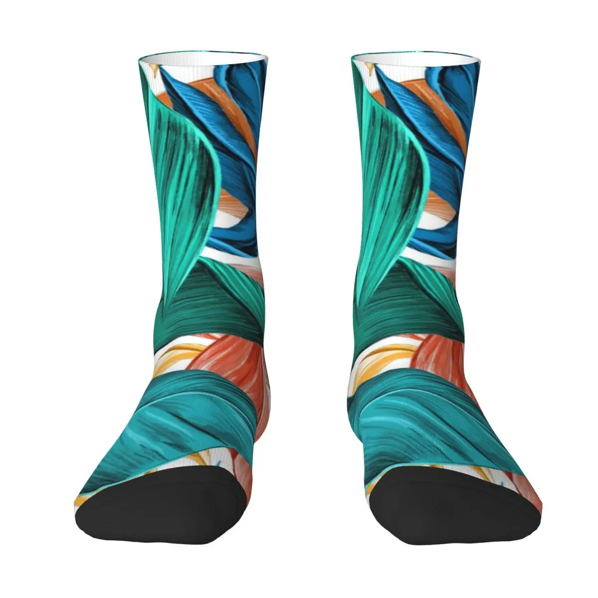 Tropical Leaves Socks Green And Blue Fashion Stockings Female Soft Skateboard Socks Winter Design Non Slip Socks