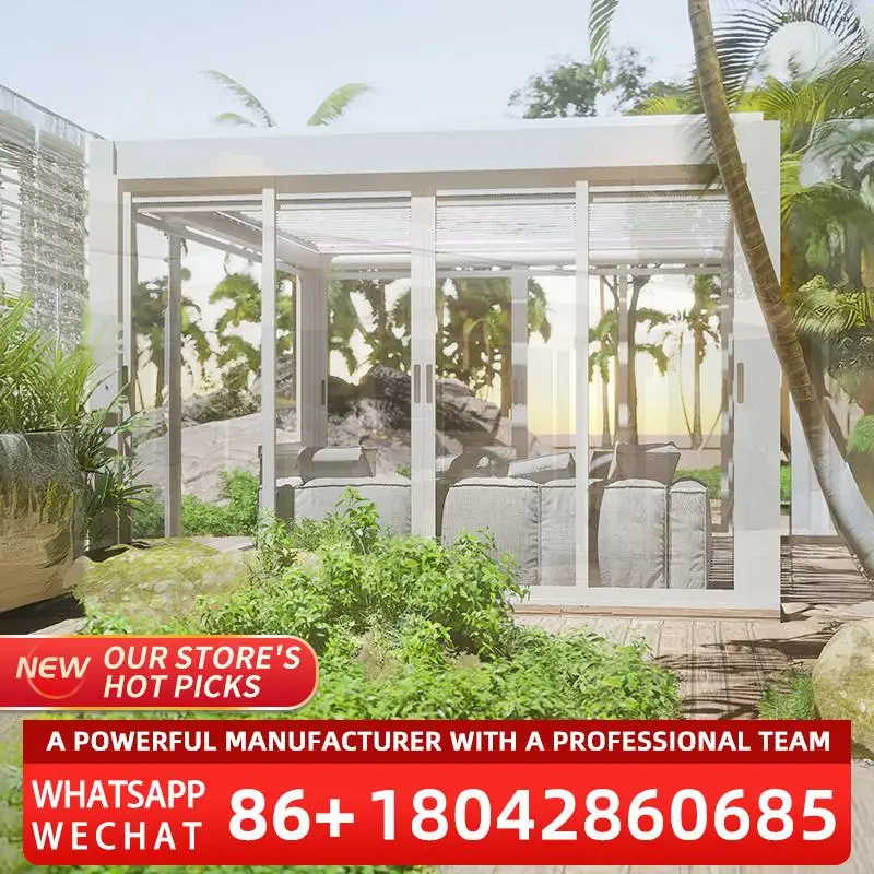 

Изготовленная на заказ алюминиевая ручная пергола 6x4 с дистанционным управлением, солнцезащитный козырек, раздвижные стеклянные двери, биоклиматическая пергола для открытого сада, патио