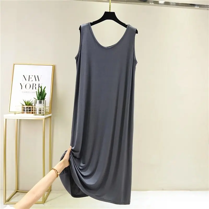

150kg Large Size Loose Tank Dress Women's Summer Pajamas Knee Length Sleeveless Nightgown Cuasal Female Vest Sleepwear Outfit