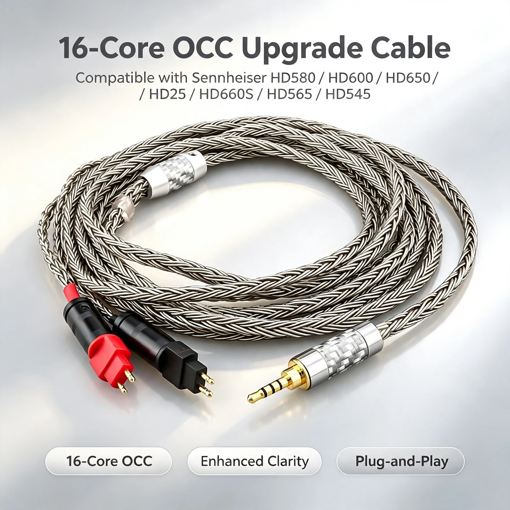 HIFI 16 Core OCC Copper Headphone Upgrade Cable for Sennheiser HD580 HD600 HD650 HD25 HD660S HD565 HD545 HD535