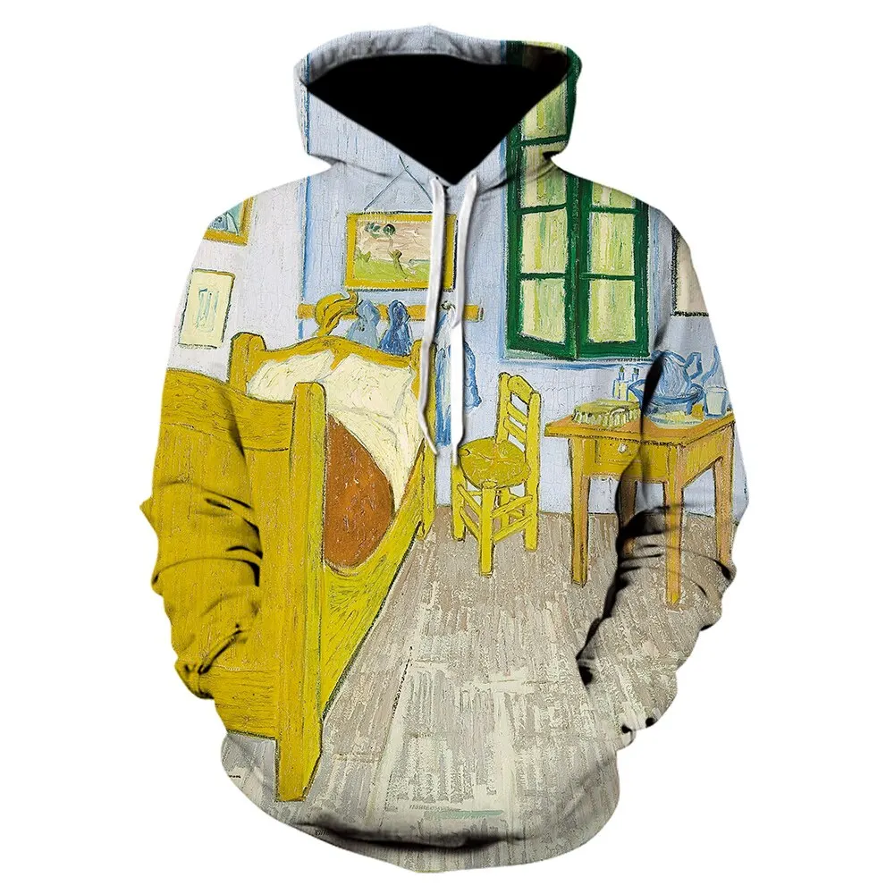 

2025 NEW Harajuku Van Gogh Oil Painting Starry Night 3D Print Hoodie Women/Men Fashion Hip-hop Pop Sweatshirt Mens Hoodies