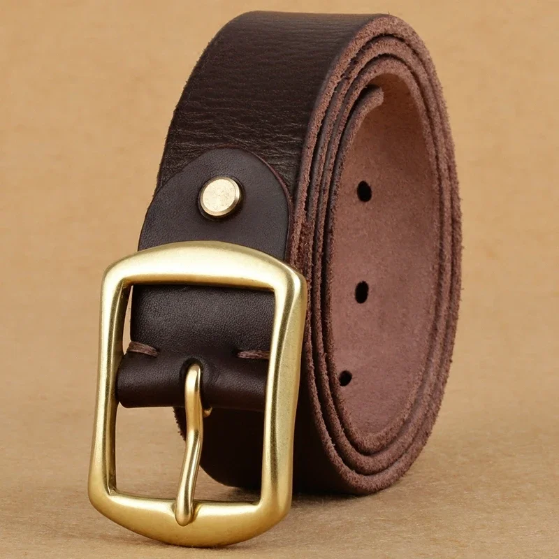 

Handmade belt trendy leather pin buckle simple first layer real cowhide men's and women's copper buckle belt versatile old