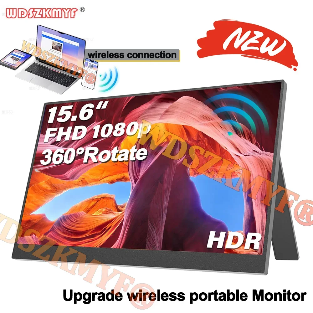 

NEW 15.6” Wireless Portable Monitor FHD 1080P 16:9 IPS Panel Secondary Display Type-C HDMI For Cell phone Laptop PC Xbox Switch