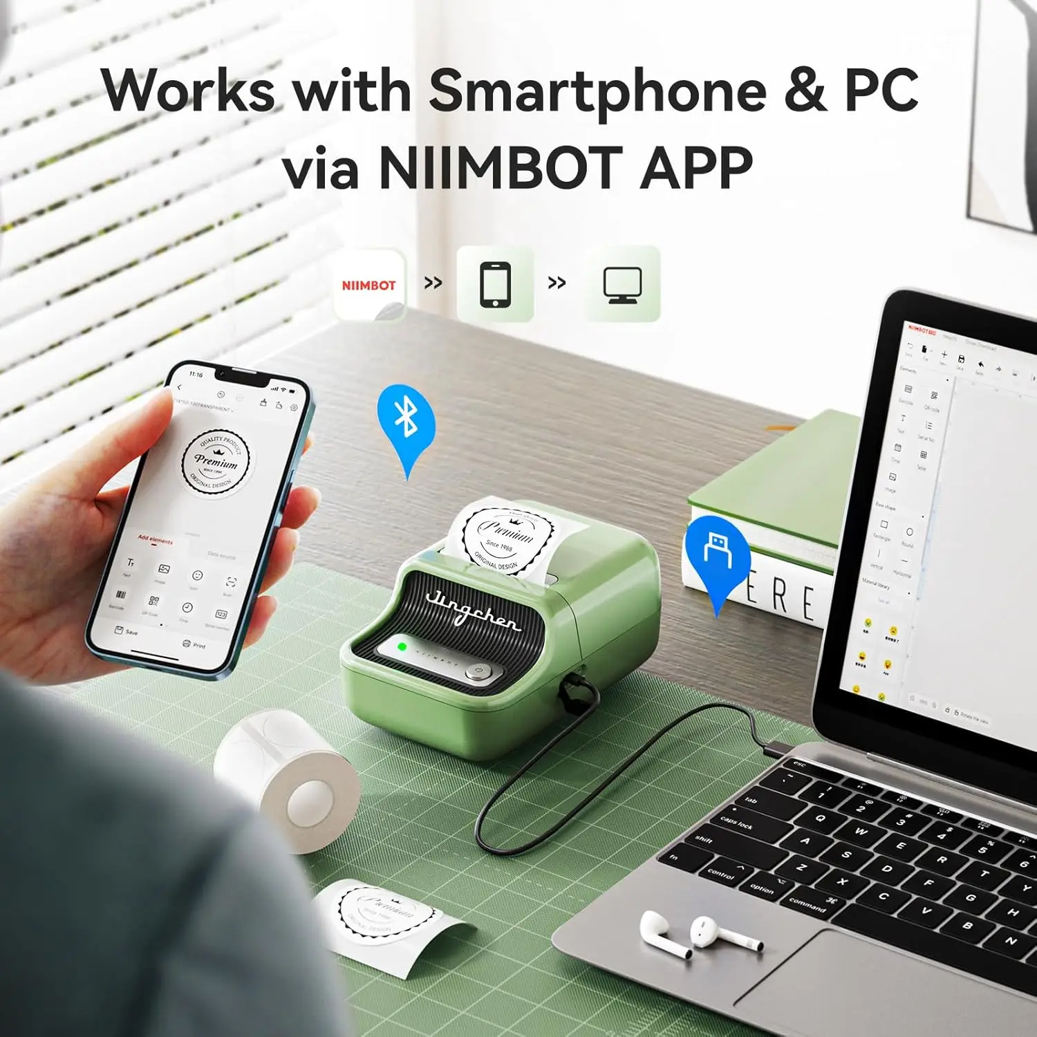 Imagem -04 - Niimbot-mini Impressora de Etiquetas sem Fio Bluetooth 300dpi B21 Pro Impressora de Etiquetas Notas de Etiquetas Preço Fabricante com Rolo de Papel Branco