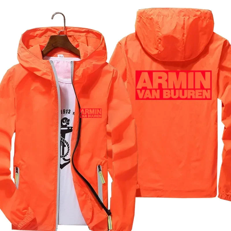 Casual Men Windbreaker Thin Reflective Sunscreen ARMIN VAN BUUREN BLAH Zipper Hooded Coat Fashion Pilot Cycling Jacket