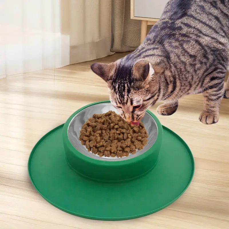 Non Tip Pet Bowl Kitten Water Bowl Stainless Steel Silicone Dog Bowls Anti-Slip Pets Feeder Drinking Bowls For Dogs And Cats